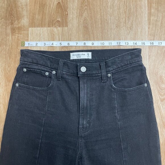 ABERCROMBIE & FITCH JEANS HIGH RISE FRONT SEAM SLIT SIZE 28 SKINNY BLACK GRUNGE - Picture 10 of 12